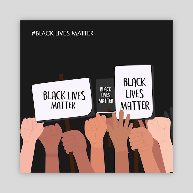 Векторная иллюстрация поднятого черного кулака и фразы "Жизни черных имеют значение" в социальных сетях