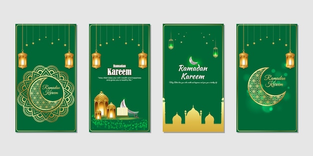 Vector illustration of Ramadan Kareem social media story feed set mockup template