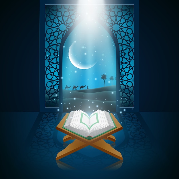 Vector illustration of  ramadan kareem with al quran.