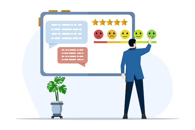 Vettore illustrazione vettoriale concetto di servizio di valutazione con feedback degli utenti e valutazioni del sito web feedback dei clienti