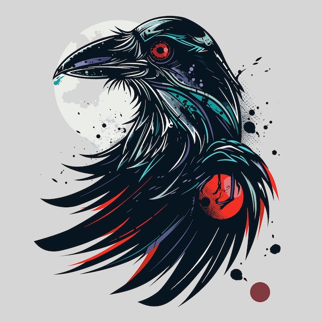 Vector vector illustration of a raven with a red ball in its beak