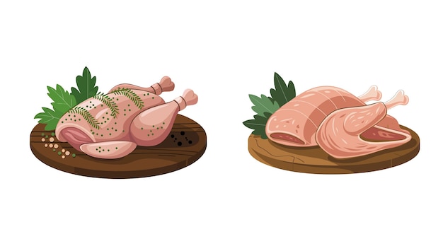 Векторная иллюстрация сырого куриного мяса на деревянной доске