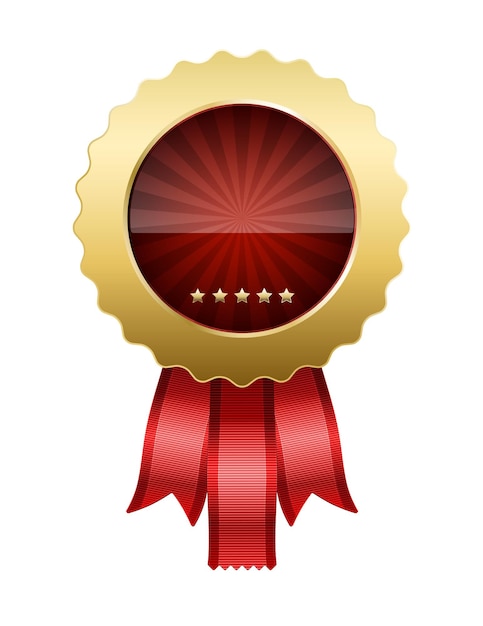 Vector illustration of red award ribbon and golden medal
