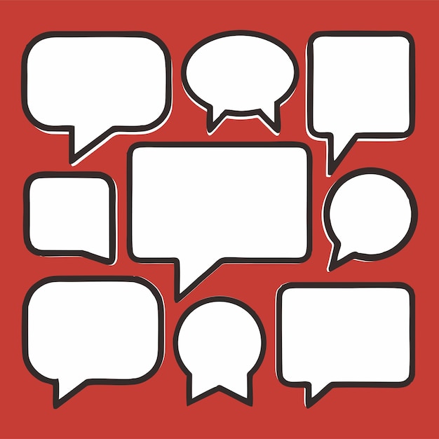 Vector Illustration a red background with many speech bubbles