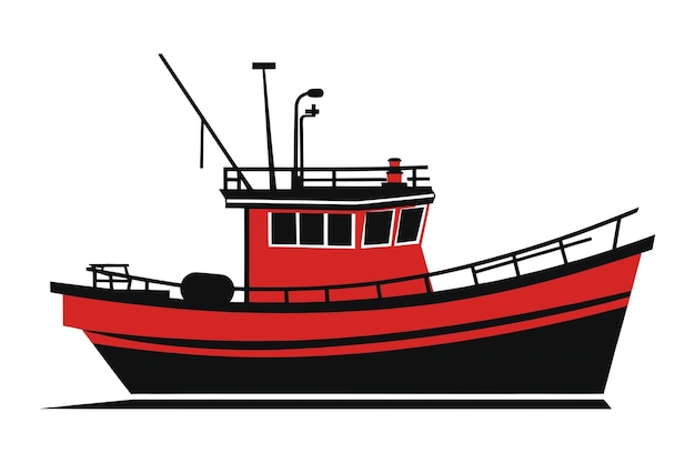 Vector vector illustration of a red and black fishing boat showcasing a modern and sleek design on the water