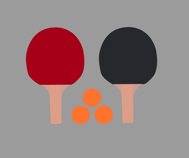 Vector illustration of red and black racket for playing pingpong table tennis with balls