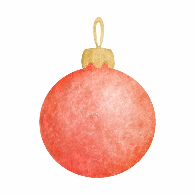 Vector illustration. Red Christmas ball. Glass Christmas toy. Watercolor and paper texture.