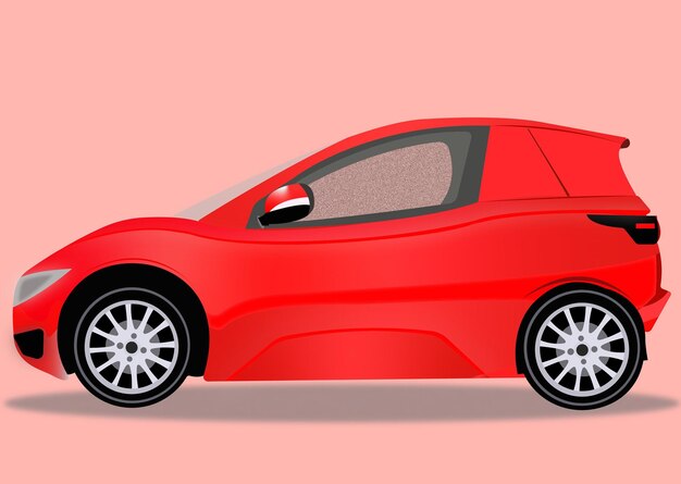 Vector illustration of red color mini car on pink color background