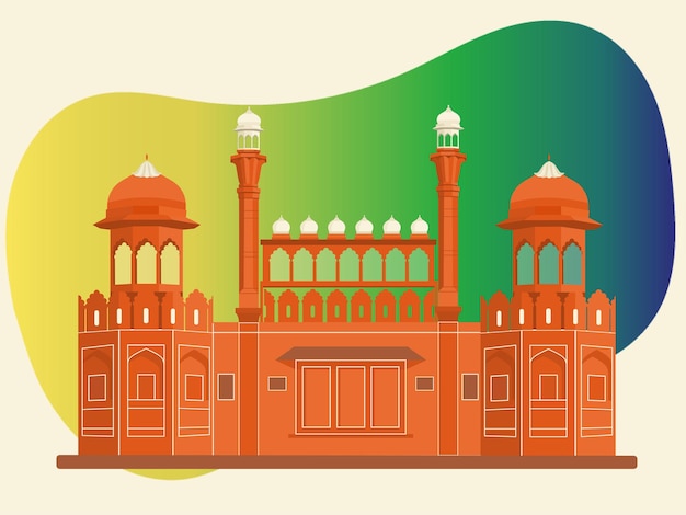 Vector vector illustration of red fort in new delhi against abstract background