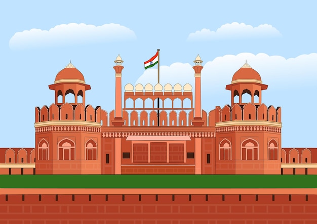 Vector vector illustration of red fort in new delhi india red fort in new delhi lal qila new delhi the