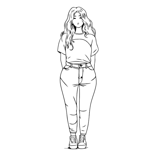 Vector vector illustration of a redhaired girl in jeans and a tshirt