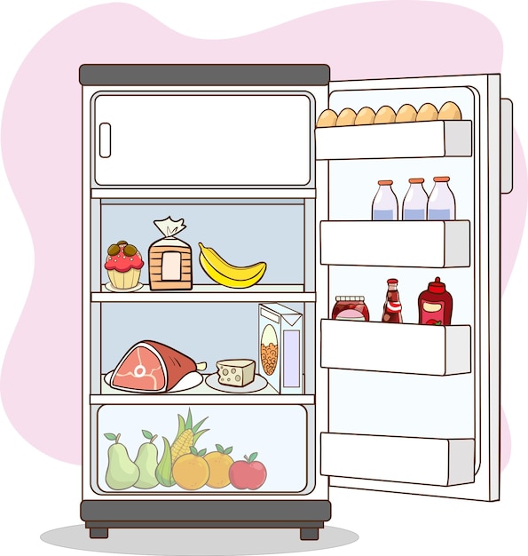 Vector vector illustration of refrigerator with open