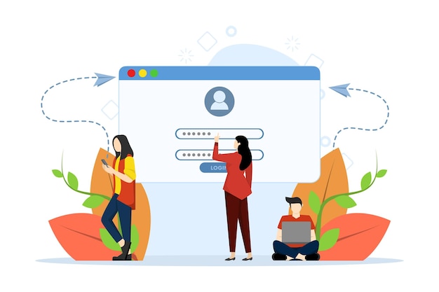 Vector vector illustration register or register user interface with user using secure login and password