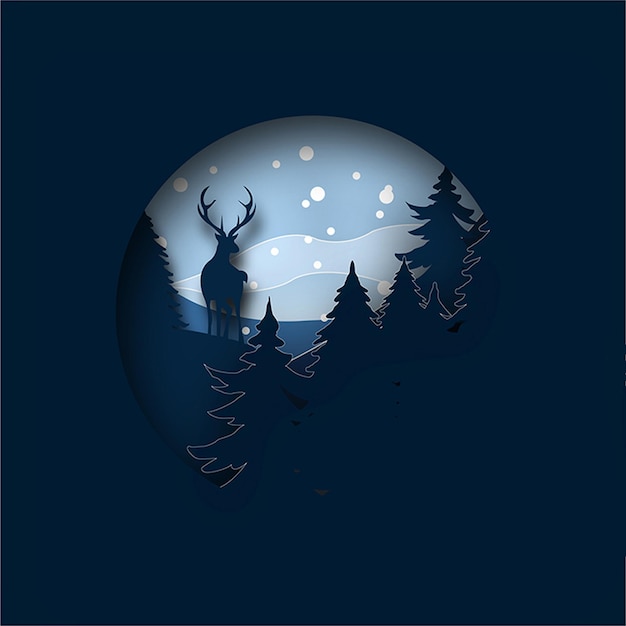 Vector illustration of Reindeer in the forest at Christmas night