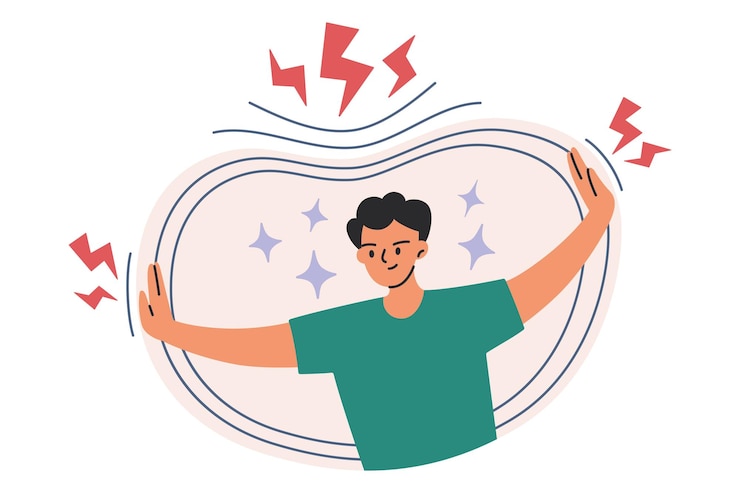 Vector レジリエンス心理学概念のベクトルイラスト - 人間はレジリエンスの下で保護障壁を保持します