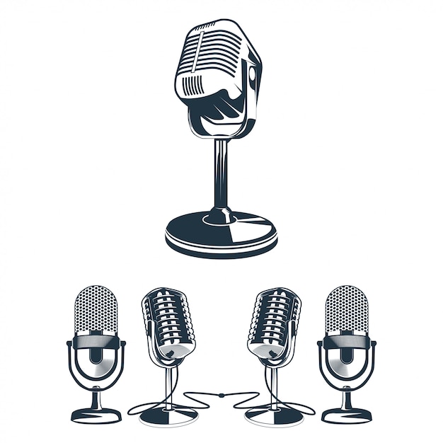 Vector vector illustration of retro microphone set