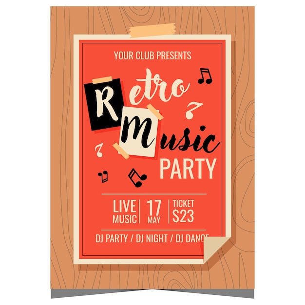 Vector vector illustration of retro music party original vintage banner or invitation poster