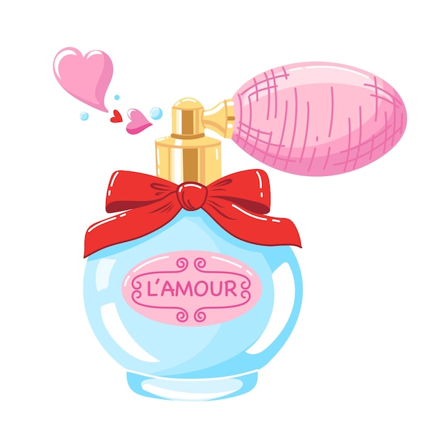 Vector vector illustration of retro perfume bottle with pom pom lovely cologne with atomiser love scent