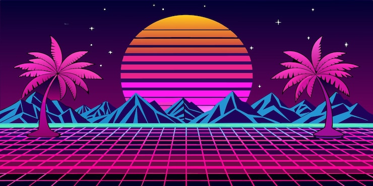 Vector a vector illustration of retro pink vibes with neon lights synthwave style
