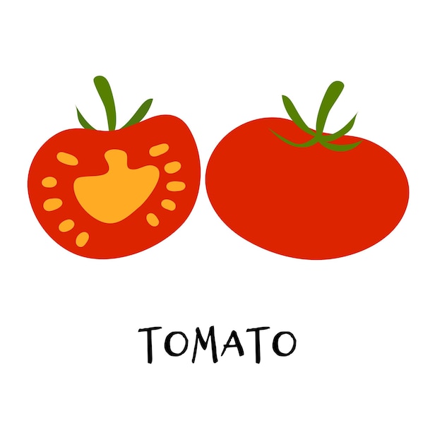 Vector illustration of ripe red tomato in hand drawn flat style Doodle fresh healthy veggie
