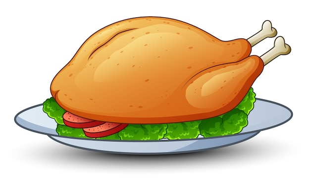 Vettore illustrazione vettoriale di pollo arrosto sul piatto