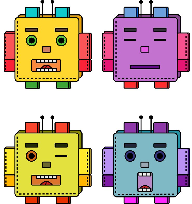 Vector vector illustration robots a series of bright fantasy characters