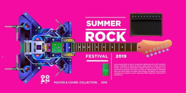 vector illustration rock music and guitar festival 