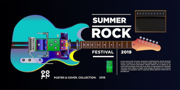 Illustrazione vettoriale festival di musica rock e chitarra