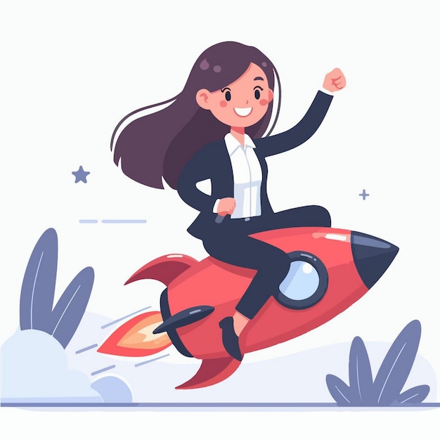 Vector vector illustration of rocket businesswomen in flat design style