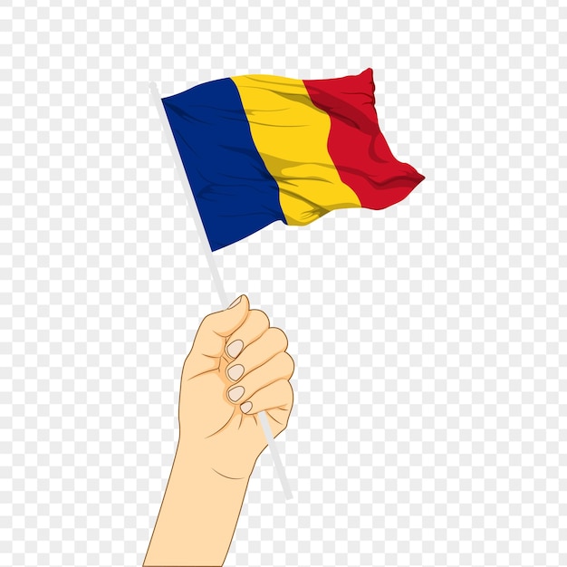 Vector illustration of Romania flag in hand on transparent background