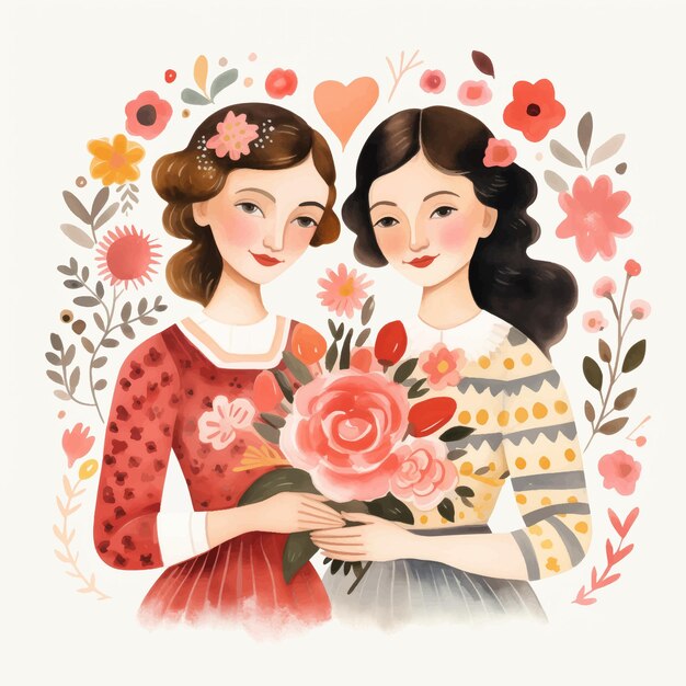 Vector illustration of a Romantic couple women in love