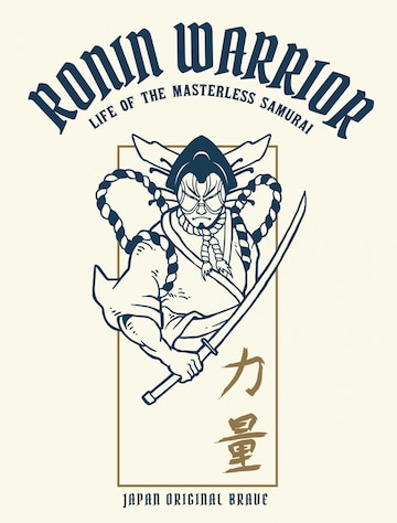 Premium Vector  Vector illustration of ronin samurai warrior with japanese  word means strength