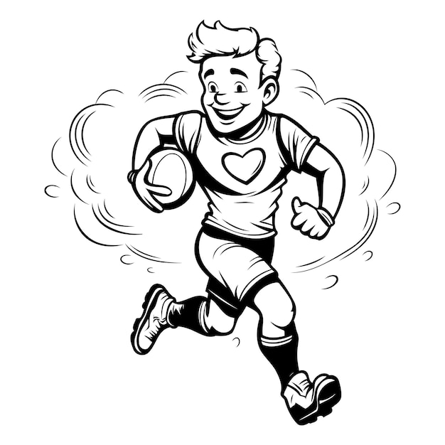 Vector illustration of a rugby player running with ball on white background