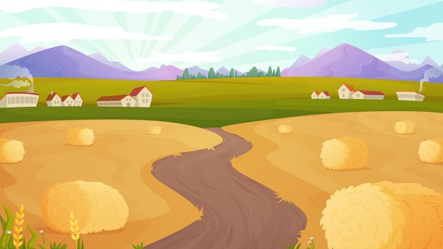 Vector illustration of a rural warm day view of the countryside