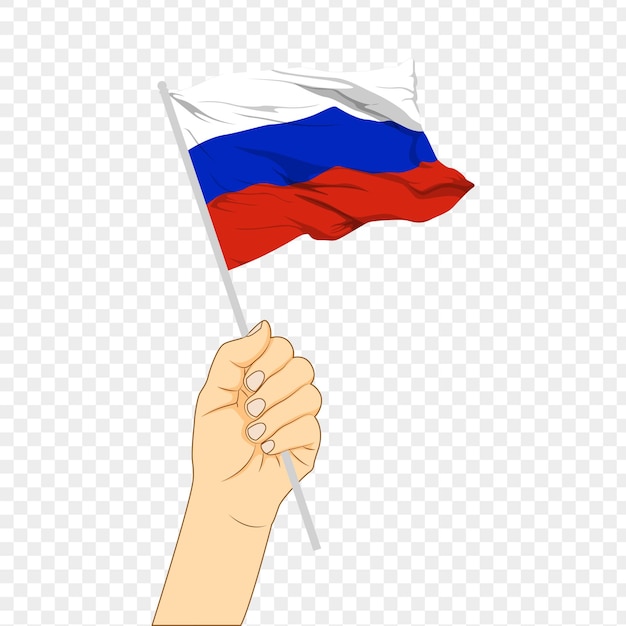 Векторная иллюстрация флага России в руке на прозрачном фоне
