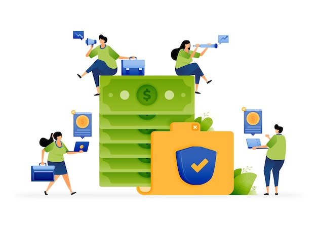 Vector illustration of safe and secure on protecting customer financial data in banking banking data encryption protection on safe transactions can use for ad poster campaign website apps