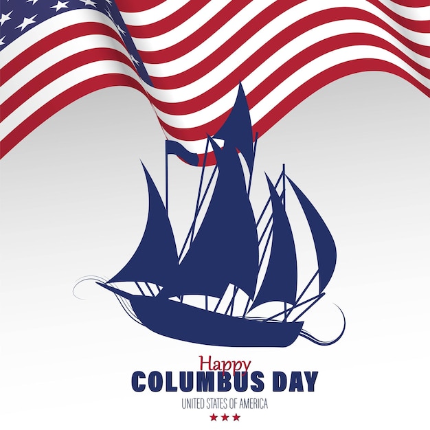 Vector illustration of a sailing ship floating on the sea waves happy columbus day