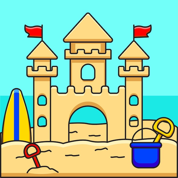 Vector vector illustration of a sand castle on the beach