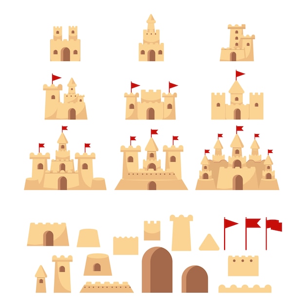 Vector illustration of sandcastle set