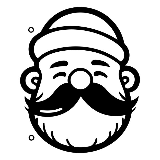 Vector illustration of Santa Claus face in hat and moustache