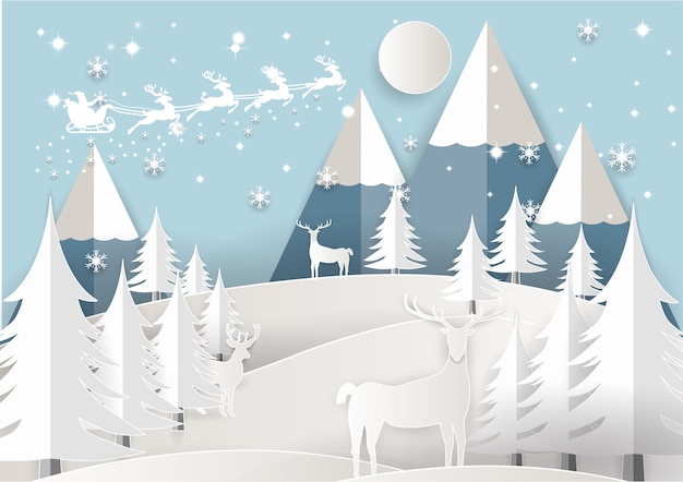 Vector Illustration of Santa Claus on the sky with snowflake