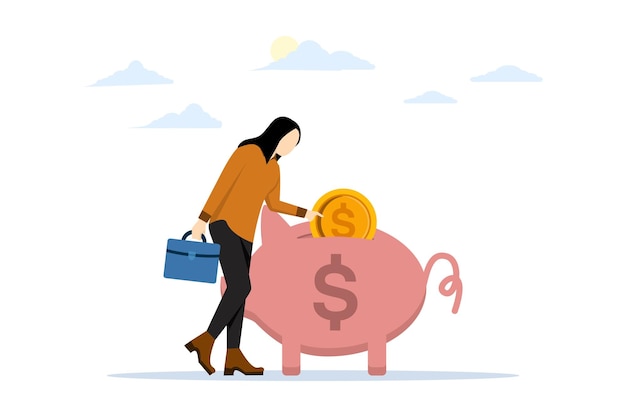 Vector vector illustration saving money in piggy bank or financial management concept