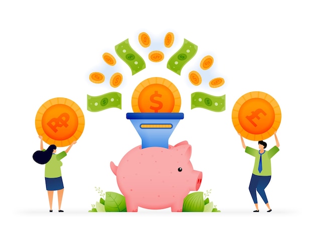 Vector illustration of savings future in the piggy bank machine metaphor Safe and secure banking innovation in empowering savings Can use for ad poster campaign website apps social media