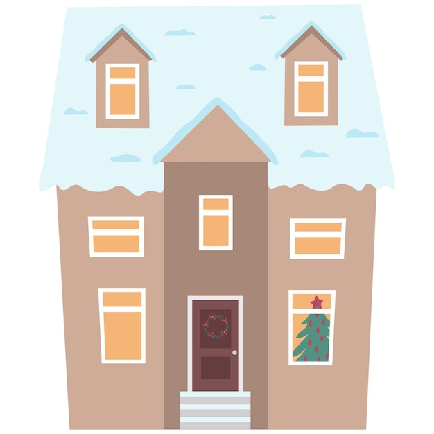 Vector illustration of Scandinavian House. Set of isolated decorated buildings for Christmas