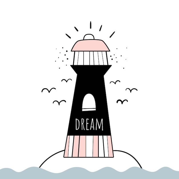 Vector vector illustration in scandinavian style lighthouse