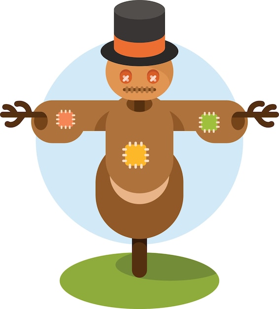 Vector Illustration Of A Scarecrow In The Field Isolated On Transparent Background