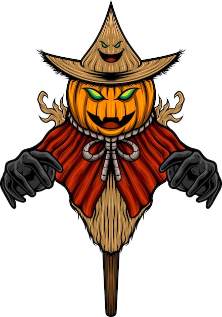 Vector vector illustration of scarecrow halloween theme with vintage style drawing