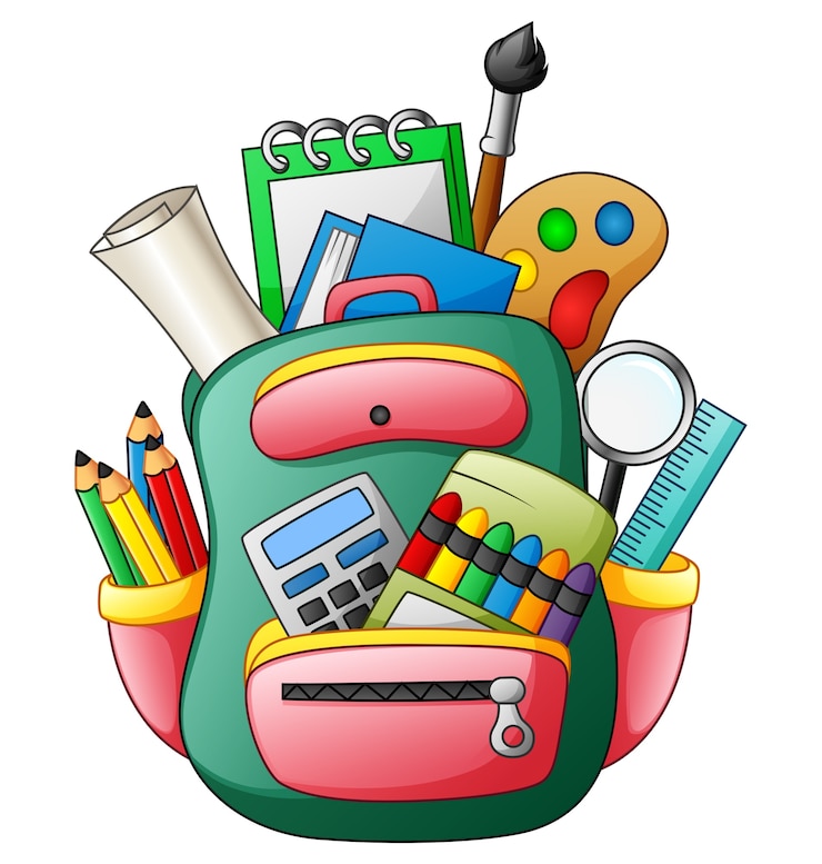 Vector vector illustration of school bag with school supplies