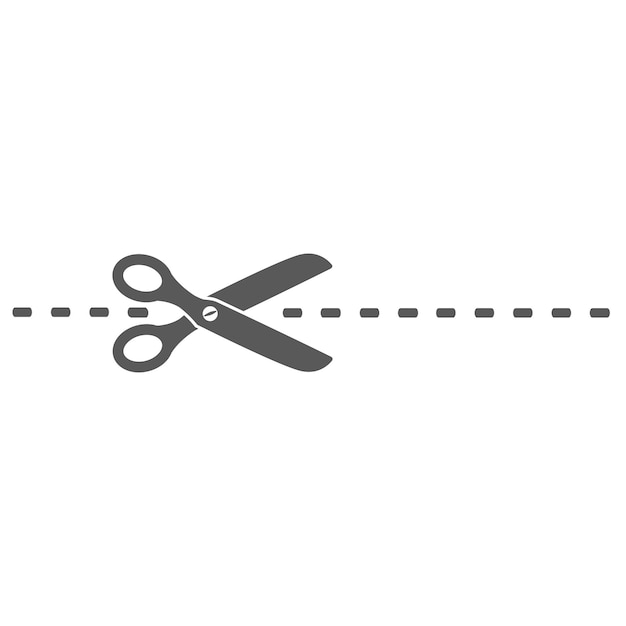 Vector vector illustration of a scissor icon cutting the dotted line on the packaging
