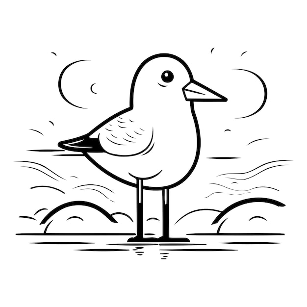 Vector vector illustration of a seagull on the seashore